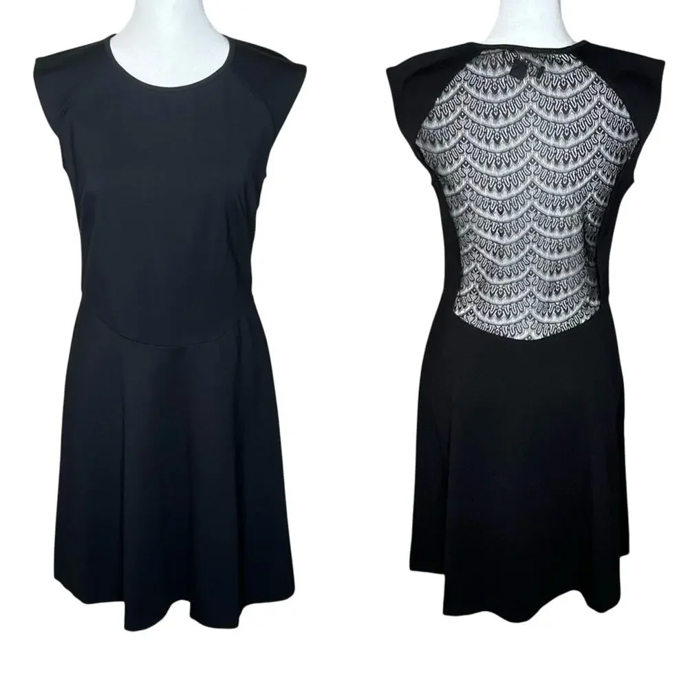 ABS Platinum Fairy Goth Black Dress 8 Scalloped Lace Open Back Fit Flare Mini